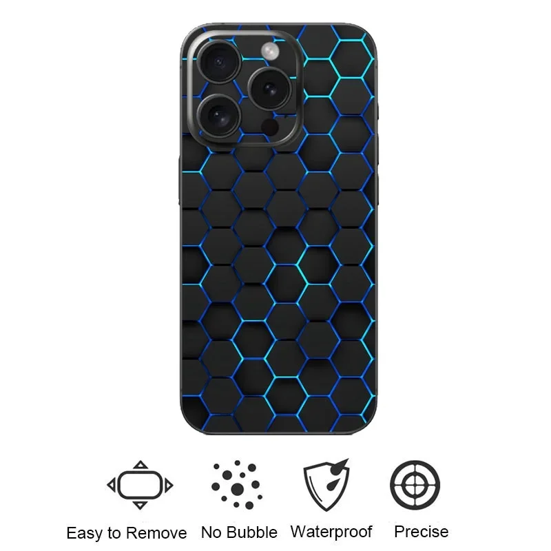 Colorful Honeycomb Decal Skin for iPhone 15 14 13 12 11 Pro Max XS XR Back Screen Protector Film Cover 3M Wrap Dazzling Sticker