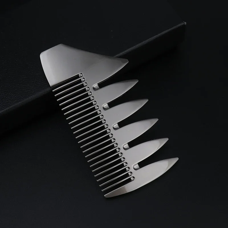 1 قطعة مشط محمول من الفولاذ المقاوم للصدأ جيب على الوجهين مشط ذو أسنان واسعة مضاد للكهرباء الساكنة مشط لحية للرجال خاص للشعر المستعار الحقيقي