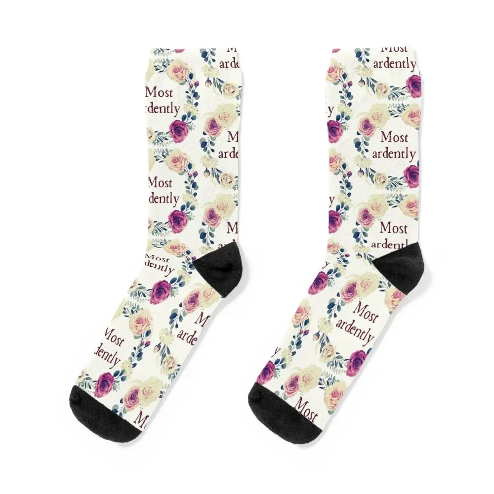 Copy of Most Ardently Jane Austen Pride and Prejudice Vintage Roses Socks snow loose Women's Socks Men's