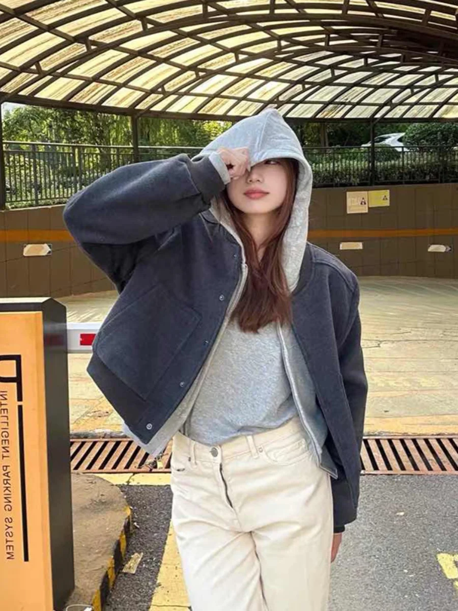 الأمريكية الرجعية ey ort الصوفية البيسبول Jaet المرأة ربيع الخريف Sle معطف غير رسمي فضفاض صالح جولة Ne Long Sve