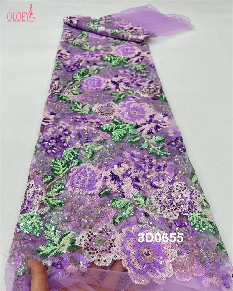 Fashion Elegant French Embroidery Beaded Lace Fabric African Nigerian With Sequins Fabric For Wedding Dress
