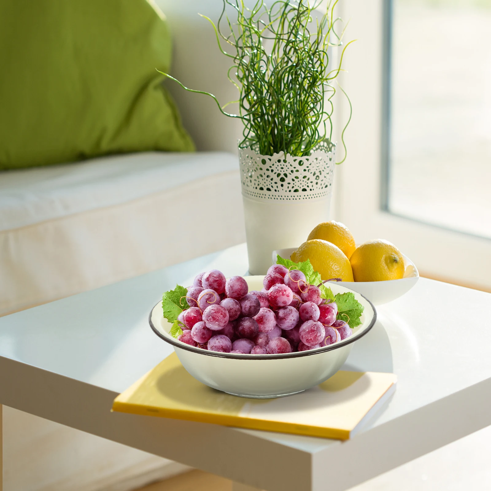 

Enameled Basin 2L Thickened Food Storage Bowl for Kitchen Home Use Vegetable Washing Fruit Basin Soup Rice Container