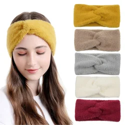 Winter Warm Plush Cross Headbands for Women Girls Soft Wide Imitation Mink Fur Knot Hairbands Turbans Ladies Hair Accessories