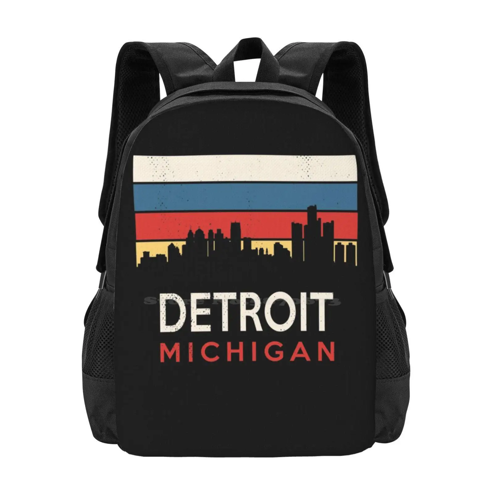 Detroit Retro Vintage Souvenir Tourist Souvenir Large Capacity School Backpack Laptop Bags Detroit Retro Vintage Nostalgia 313