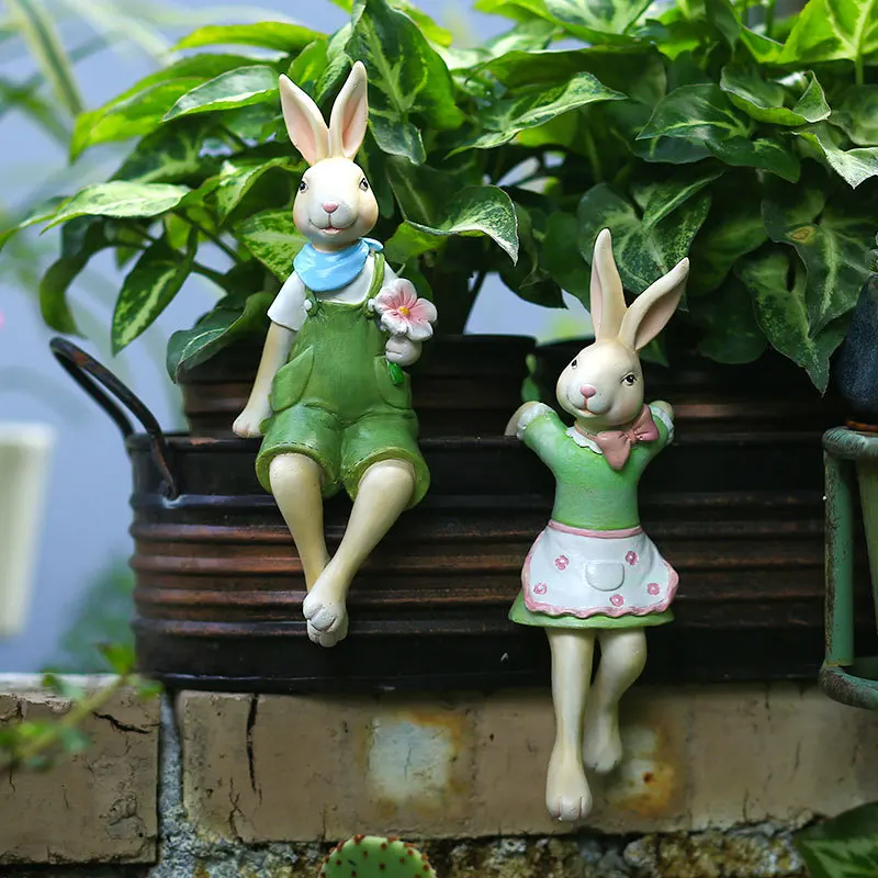 

Courtyard garden balcony flower pot decoration ornaments outdoor couples rabbit decorations resin potted plant ornaments