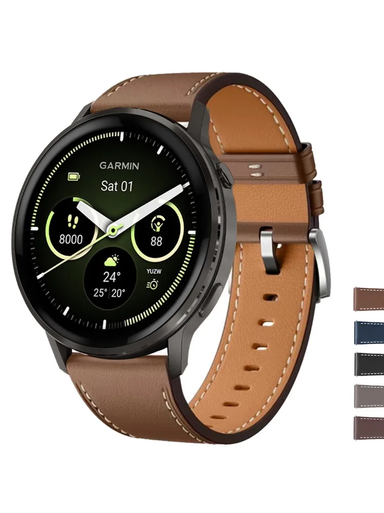 Pasek skórzany 20/22mm do Garmin Venu 4 45mm 3 Sq2, pasek do zegarka Forerunner 55 570 265 255 Vivoactive 6 5, bransoletka Correa — 2