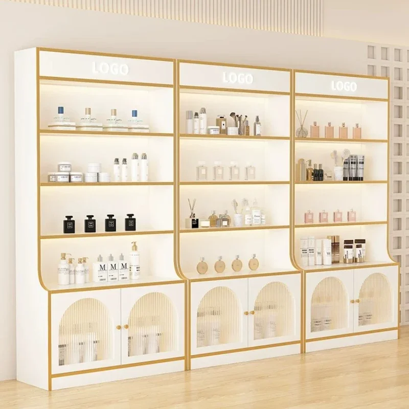 LJY Nordic Creative Display Cabinet Modern Beauty Nail Salon Storage Rack Multi-layer Glass Door Cabinet Commercial Furniture