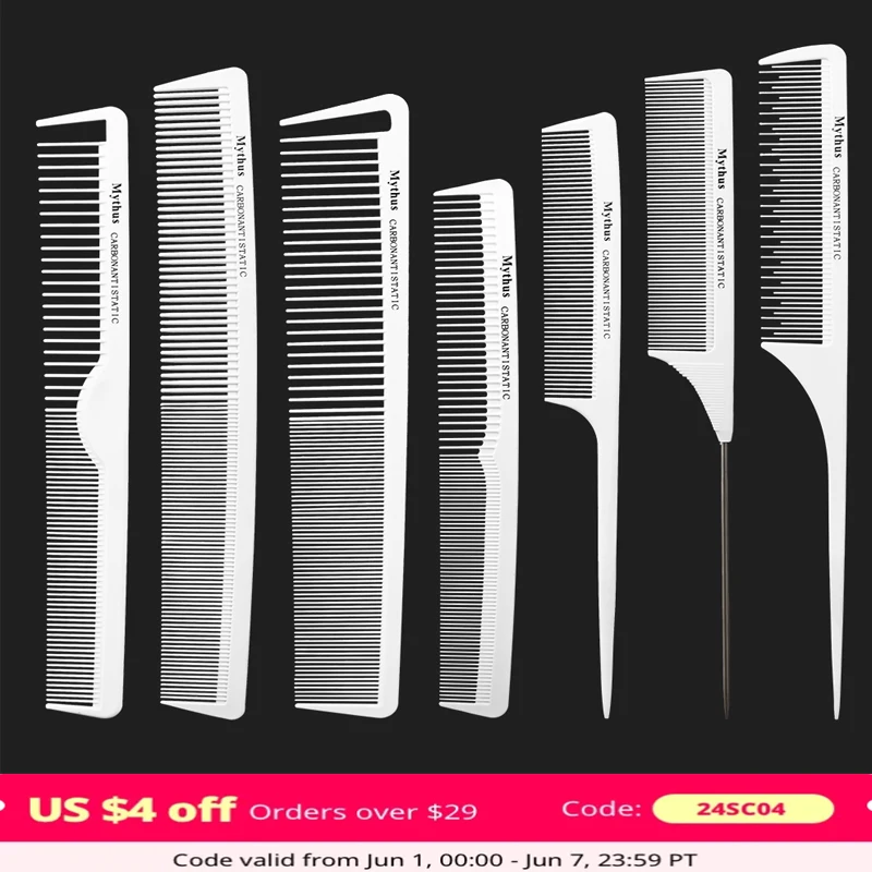 Mythus 7Pcs Barber Comb Haircut Professional Hairdressing Styling Comb Set Salon Hair Care Styling Tool Carbon Fiber Comb Set