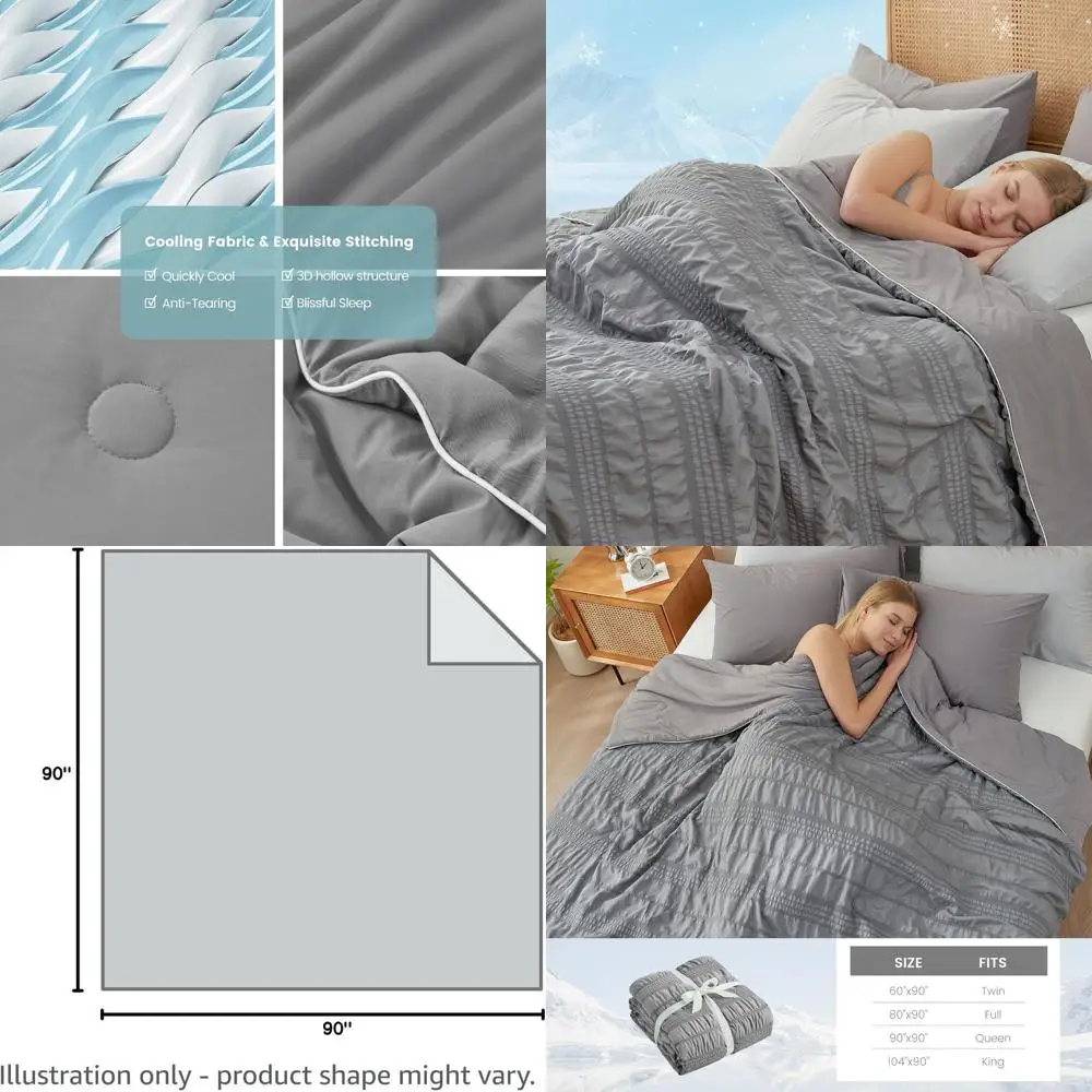 

Reversible Lightweight Cooling Comforter Queen, 0.4 TOG Breathable Silky Summer Quilt for Hot Sleepers, Dark Grey