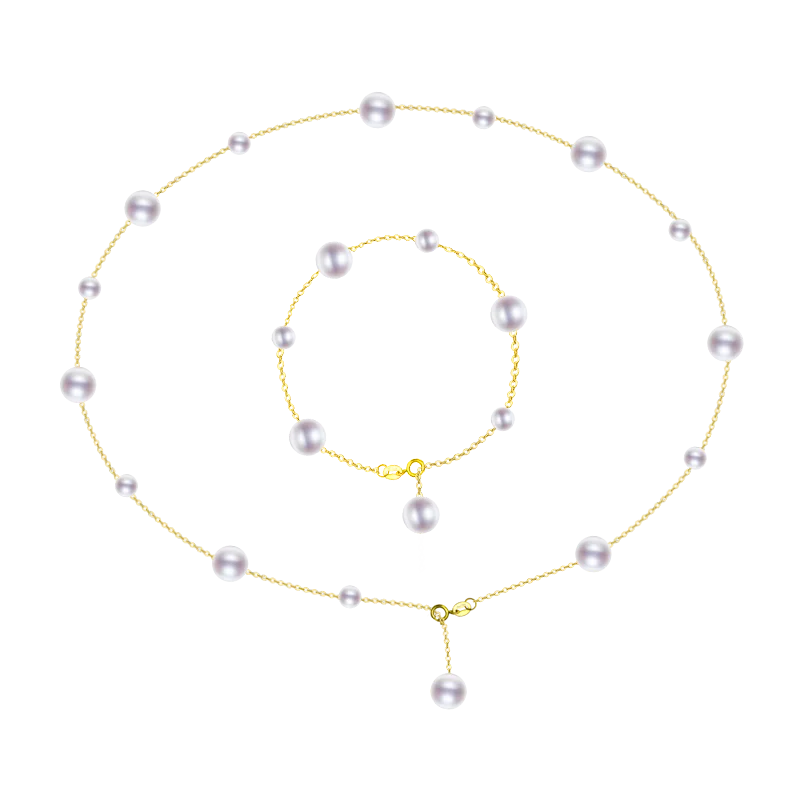 

NYMPH Pearl Jewelry Sets For Women Solid 18K Gold Necklace Bracelet Pure AU750 Fine Birthday Gift T433