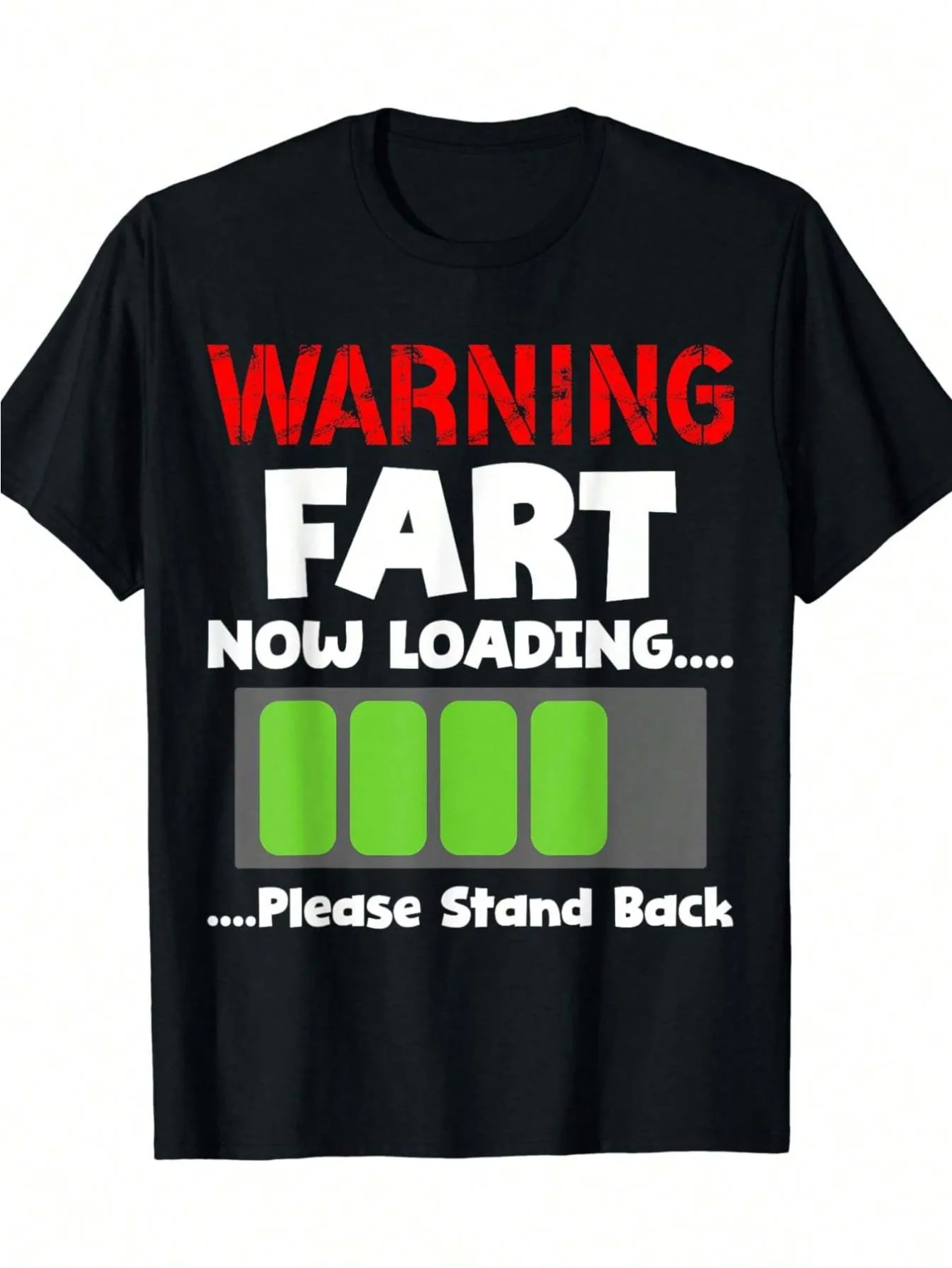 

Funny Warning Fart Graphic T-Shirt 100% Cotton Loose Fit Crew Neck Tee with Bold Fart Noise Applique Warning Label Print