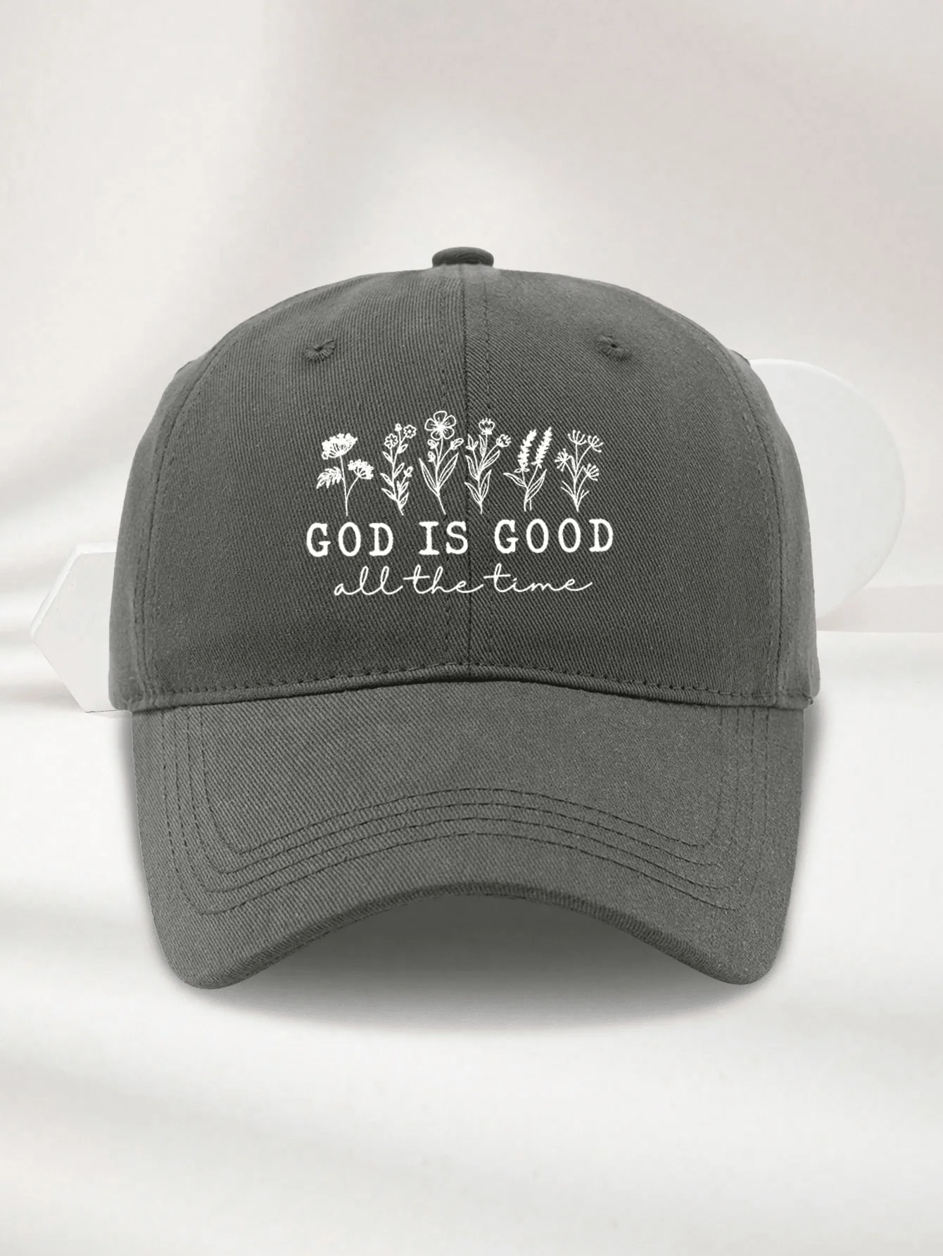 

God Is Good Floral Print Adjustable Baseball Cap For Adults