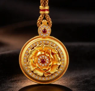 Inlaid three-dimensional rich peony pendant delicate high-grade feeling flowers 9999gold