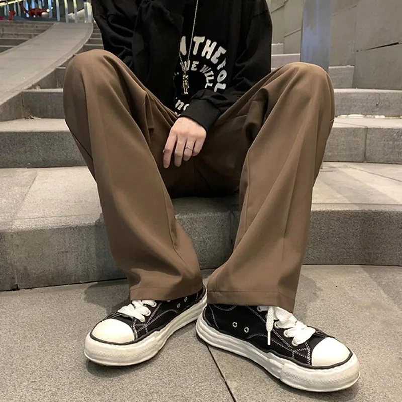 

너 коричневые свободные повседневные брюки длиной до пола, мужские винтажные Гонконгские брюки с прямыми штанинами, осень-зима, модный бренд PLQV