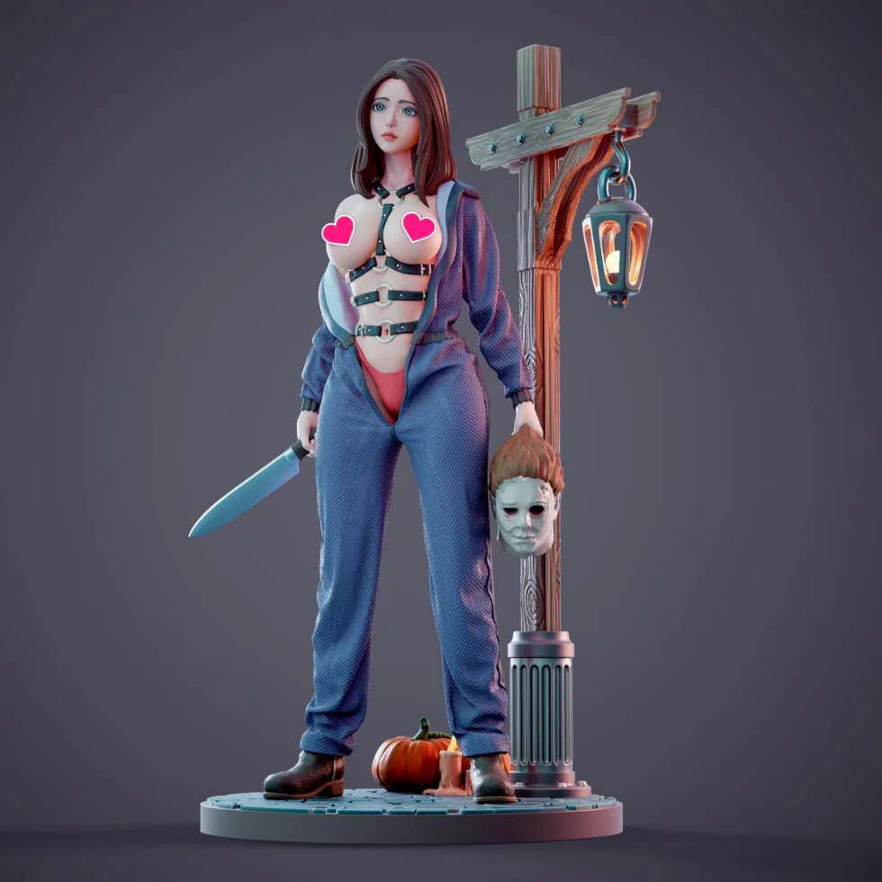 Figura coleccionable impresa en 3D del modelo Michael Myers, color blanco claro de la luna, pintada, de alto valor estético, ...