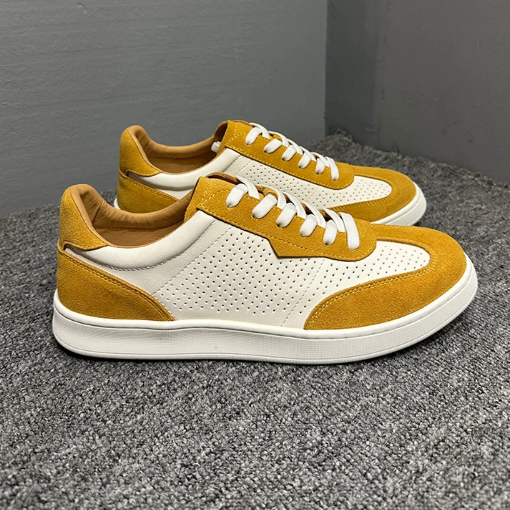 Men's Classic Leather Sneakers - Breathable Multi-Pore Design Soft Cowhide Comfortable Casual Dekeen Shoes