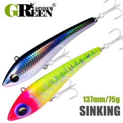 GREENSPIDER-SEÑUELOS DE Pesca de Mar, lápiz de 137mm, 75g, Wobblers para GT Tuna, palo de agua salada, cebo Artificial