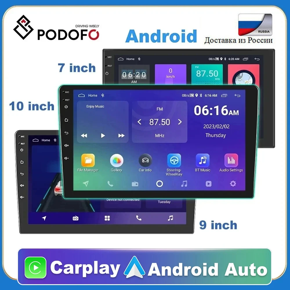 Podofo Car Radio Carplay Android 11 2 Din Android Wifi Universal 7/9/10\