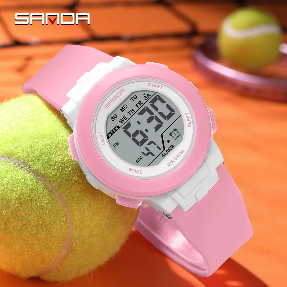 2026 SANDA new 6383 multifunctional color light watch for high school students' sports, men's and women's electronic watches