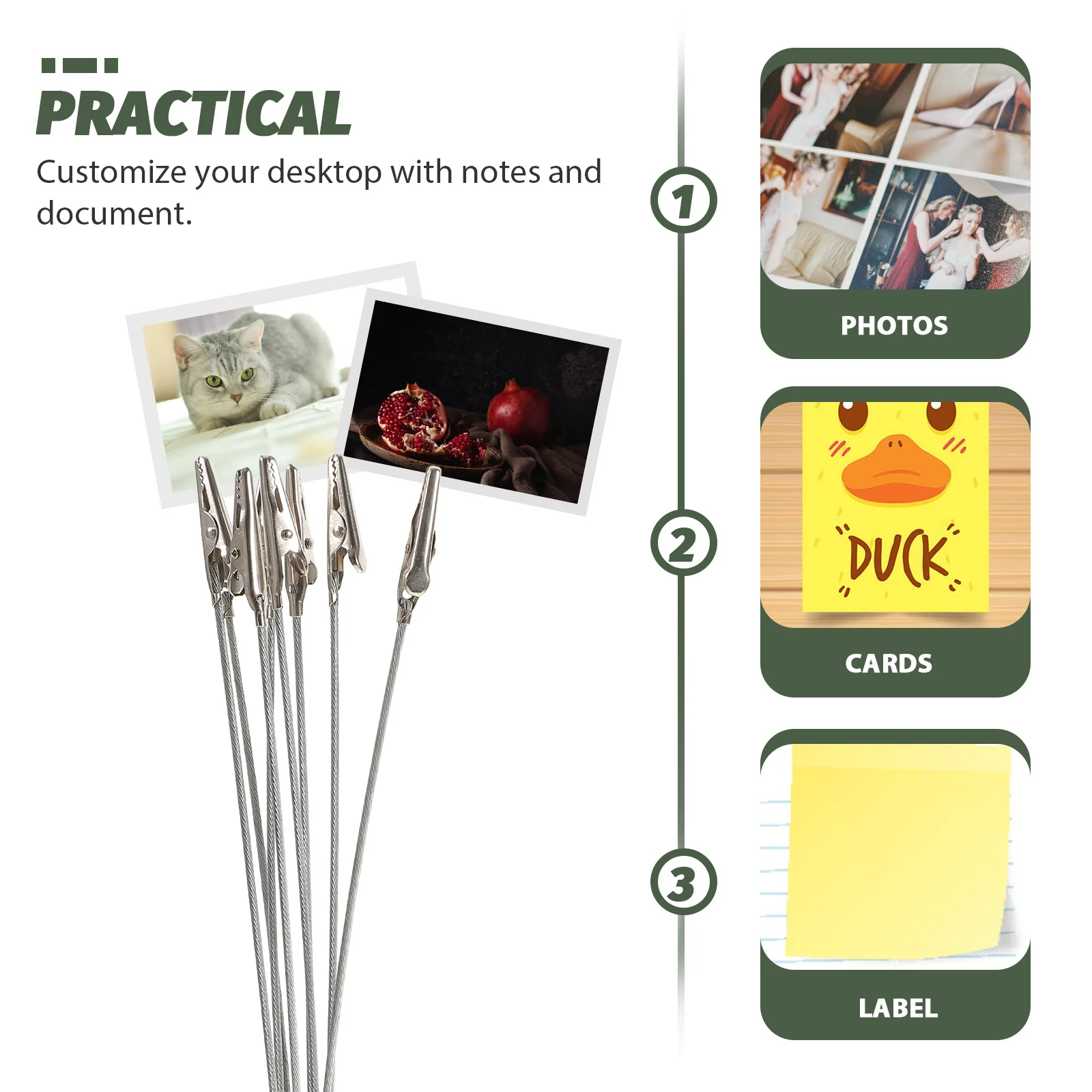 8-Branch Clip Tree Memo Clip Photo Holder Silver Resin Base Stainless Steel Clips Desktop Note Organizer Photo Holder