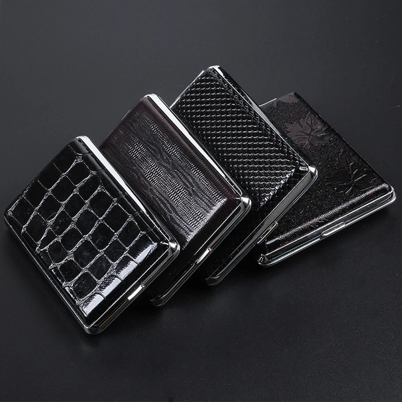 

New 1pcs cigarettes stainless steel Cigars cases for Tobacco Cigarette box hold Leather Cigarette Case for Men's lady