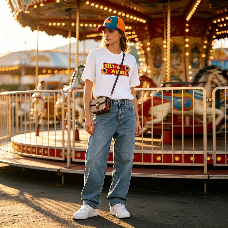 Tilt-A-Whirl T-Shirt Retro Vergnügungspark Klassisches Streetwear-T-Shirt Y2k Persönlichkeit Freizeitpark Grafik Spruch T-Shirt für Damen Herren Top – Detail 6