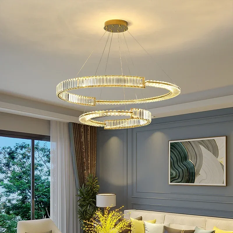 Modern K9 Crystal LED Chandelier Electroplating Lustre Ring Pendant Light Home Decor Bedroom Restaurant Ceiling Lamp