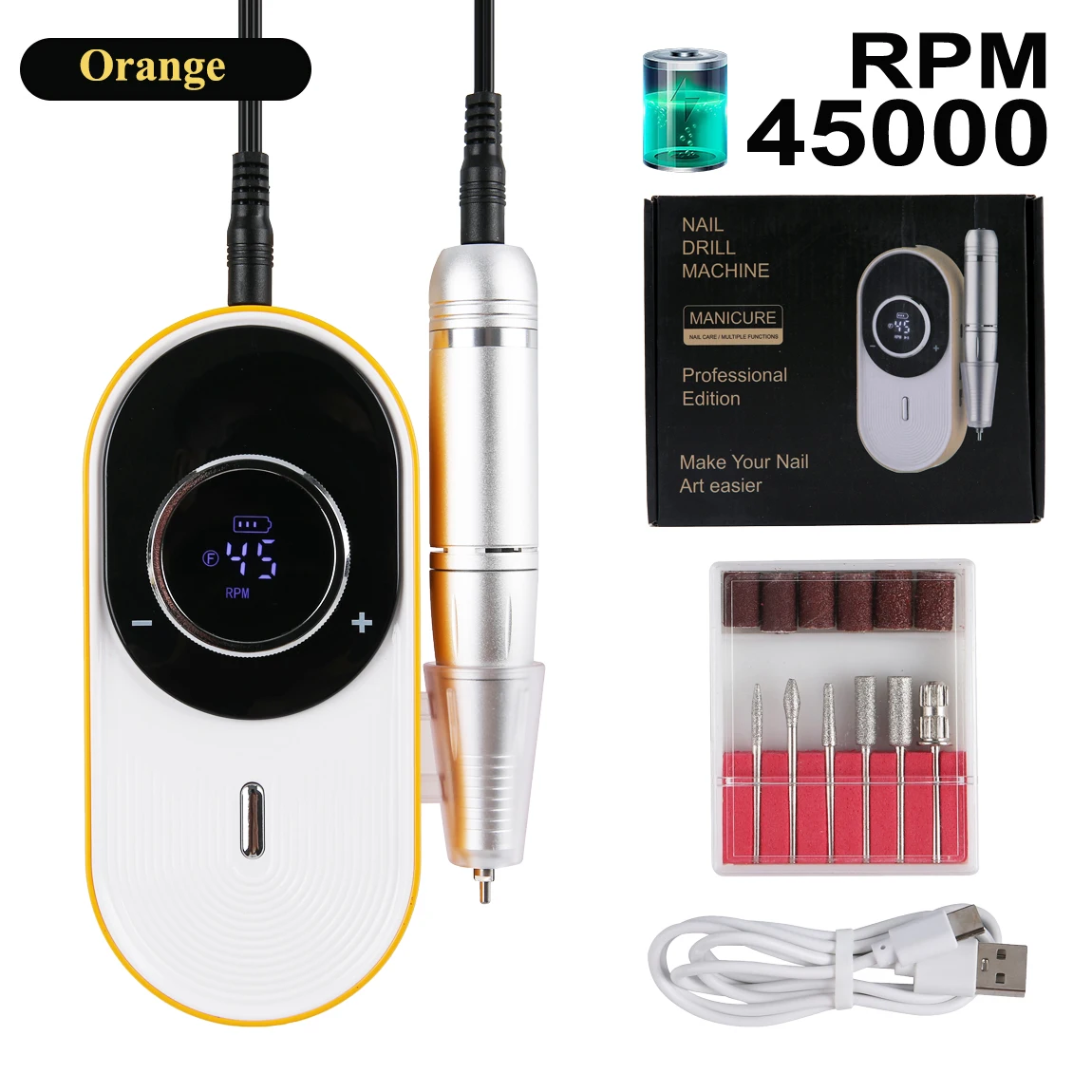 Profesjonalna elektryczna frezarka do paznokci 45000 obr./min, akumulatorowa, przenośna, cicha pilarka do paznokci do salonu manicure.