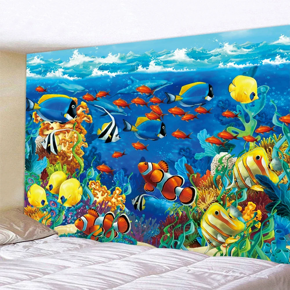 Underwater World Home Decoration Tapestry Scene Bedroom Wall Yoga Mat Background Cloth