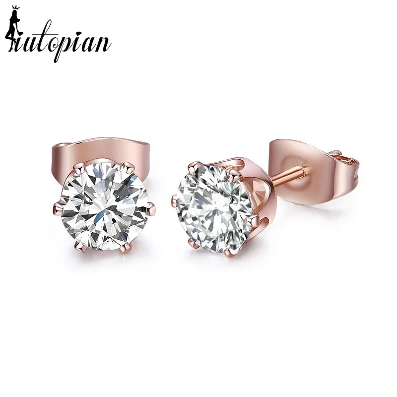 Iutopian Brand Classic 6 Prong Mini Cz Stud Earrings For Women 2 Colors High Quality 1#CJ058