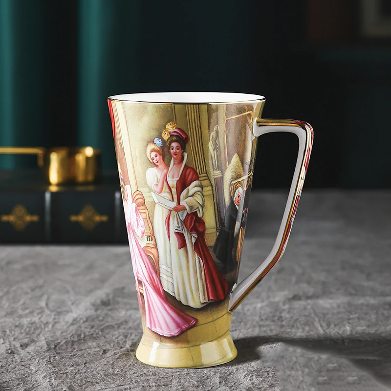 30oz Medieval Palace Lady Western Style Vintage Speaker Cup Gilding Bone China Large Capacity Water Mug Coffee Cup Luxury