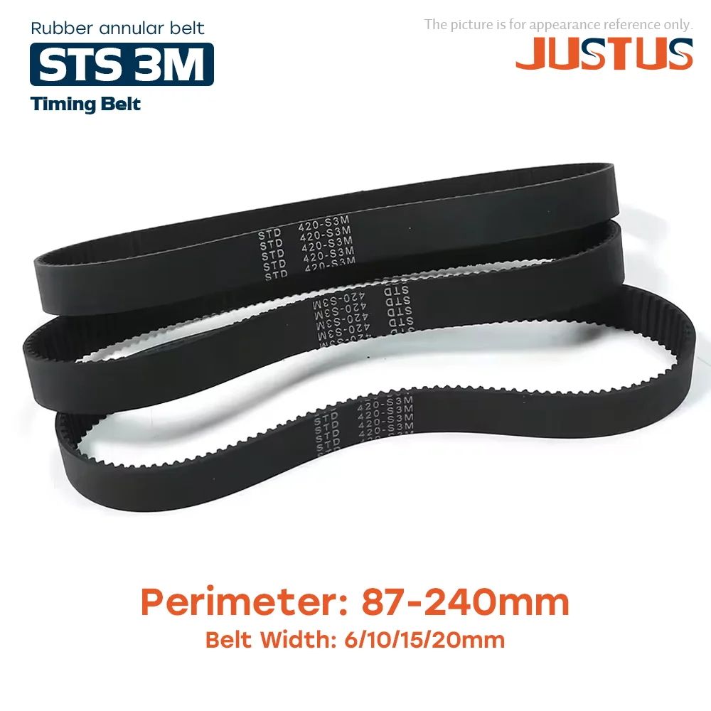STS/STD S3M Closed Loop Rubber Timing Belt Lp= 87/96/102-240mm Width 6/10/15/20mm Synchronous Toothed Belts Arbitrary Cutting