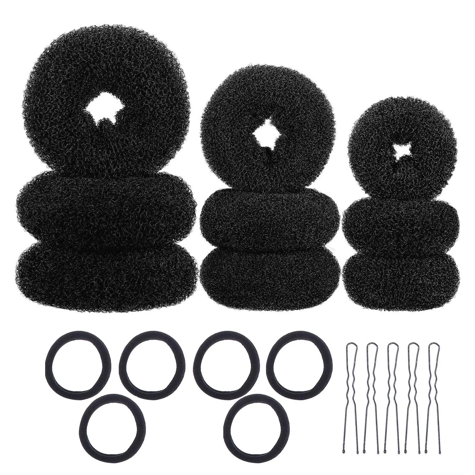 

3Sets Hair Styling Accessories Kit for Women Girls Includes Donut Bun Makers Elastic Bands U-Shaped Clips for Ballet Bun Chignon