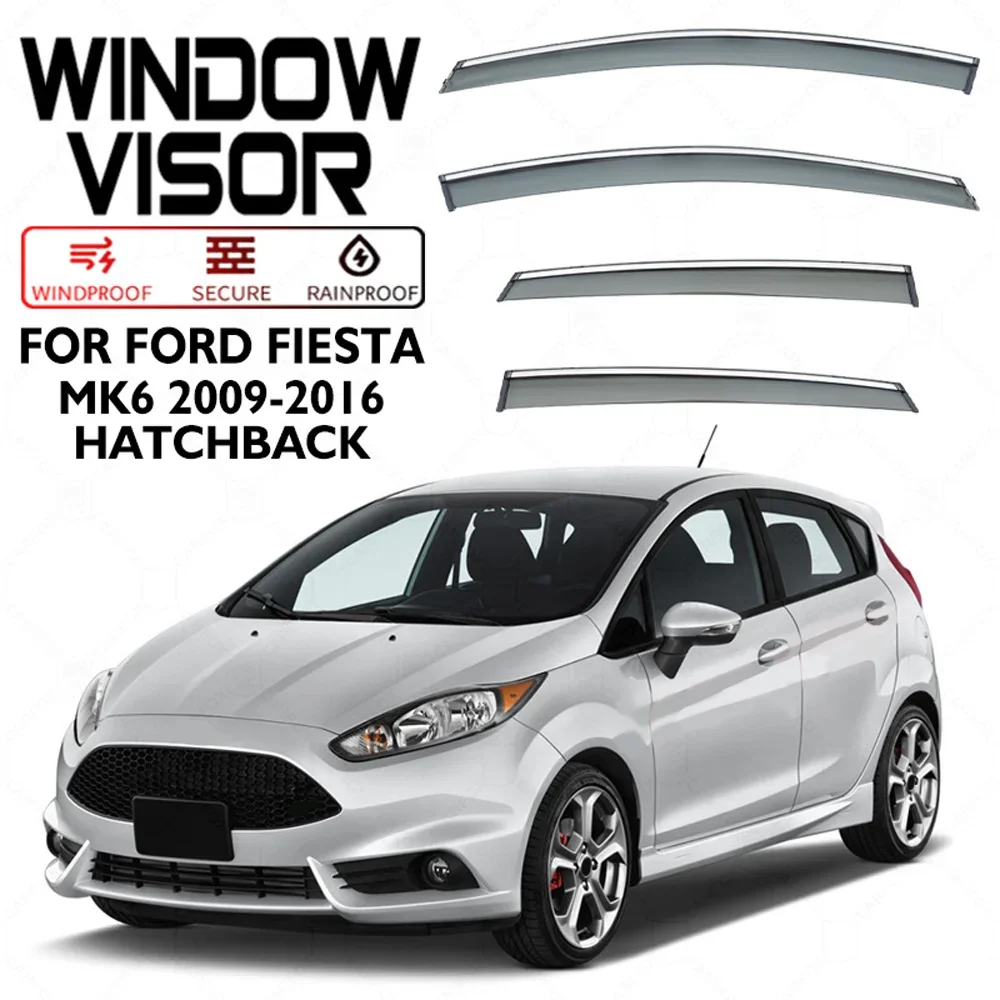

Chrome Strips Rain Guards for FORD Fiesta 2009-2017 Hatchback Window Visor Wind Deflectors Door Visor Vent Shades Ventvisor