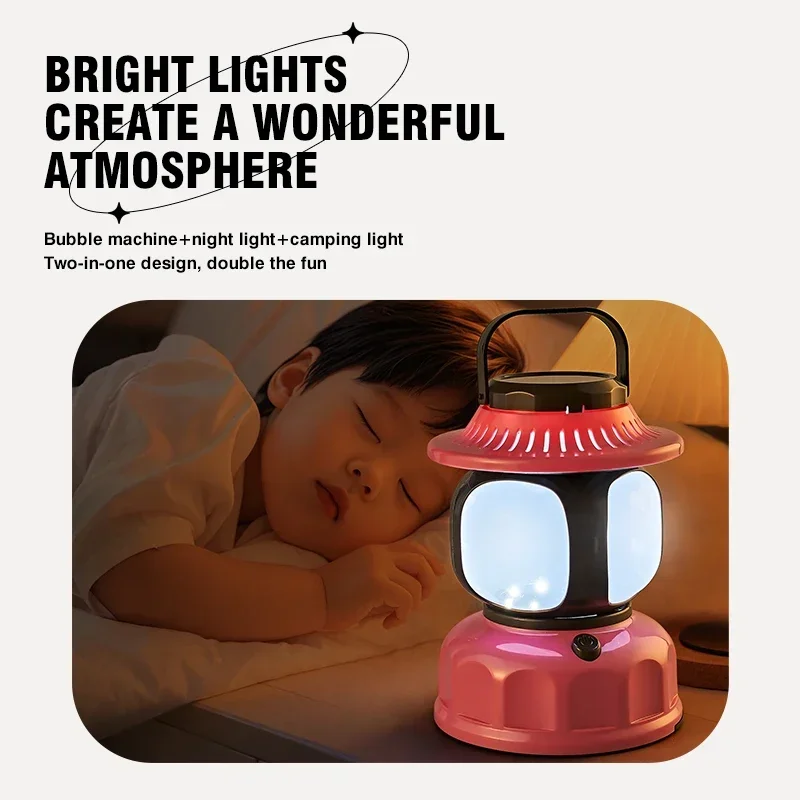 Electric Handheld Camping Lamp Bubble Machine Kids Toys Outdoor Soap Blowing Bedside Lamp Charging Fun Burbujas Party Game Gifts