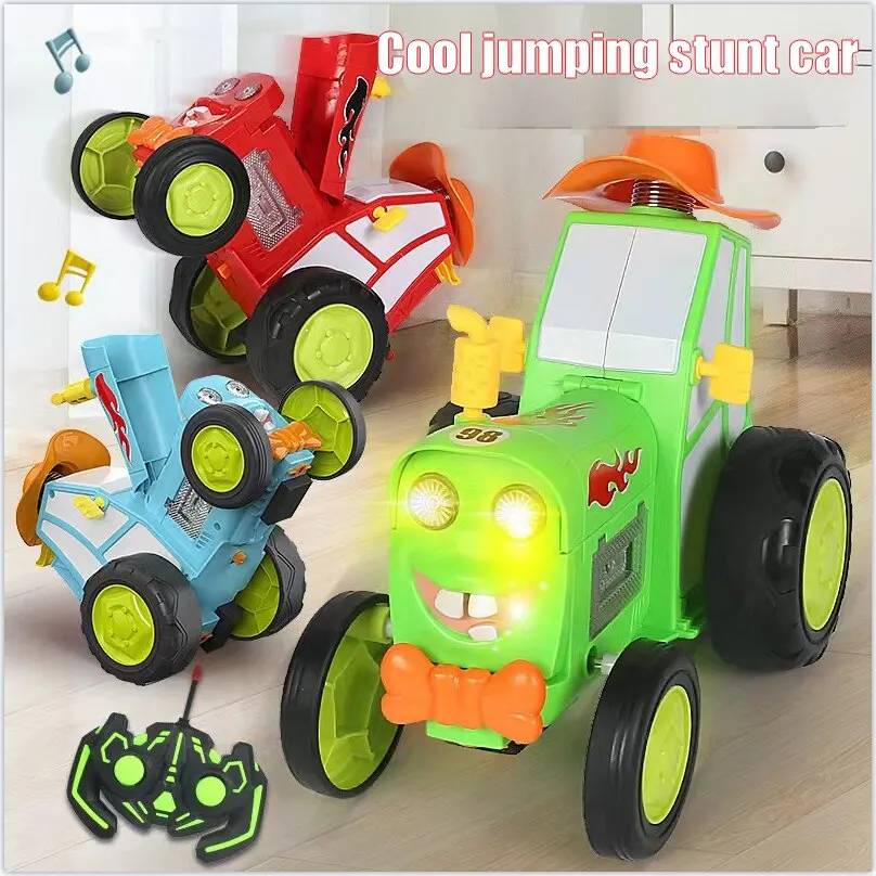 Nouvelle et unique voiture cascadeuse sautante transfrontalière en un clic démonstration de train éclairage musique électrique télécommande pour enfants ca