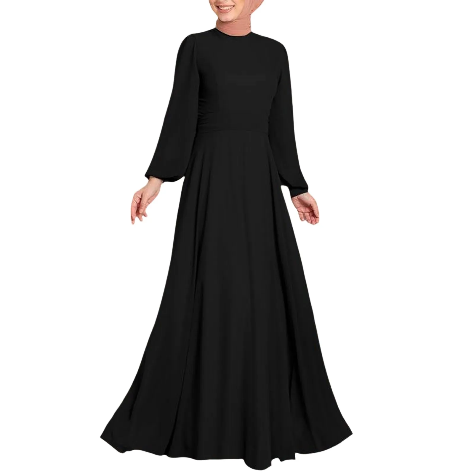 Fashion Djellaba Muslim Dress Dubai Full Length Puff Sleeve Soft Loose Abaya Dubai Turkey Muslim Islam Robe