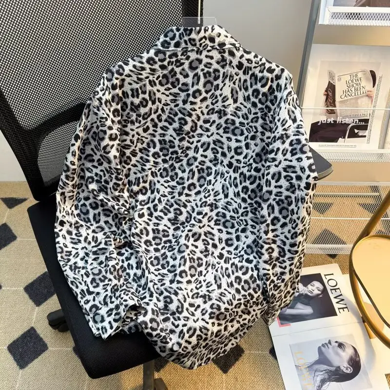 Men's Spring Autumn Leopard Print Jacket Long Sleeve Hip Hop Style Casual Shirt Loose Fit Fashionable Outerwear for Couples