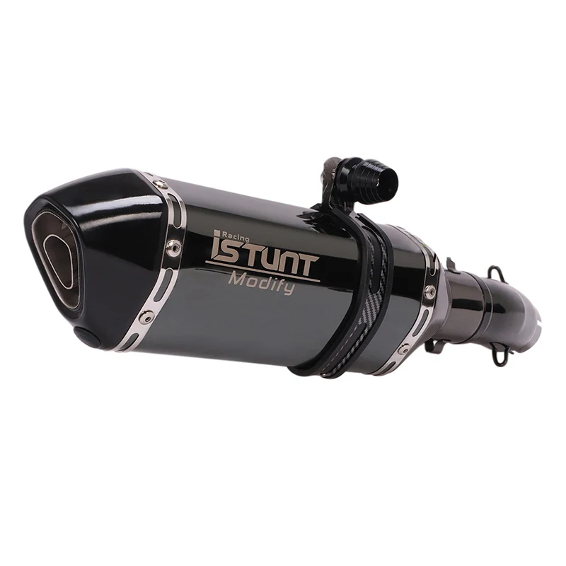 ニンジャ250 400　ISTUNT Modify ブラック 汎用マフラー Motorcycle Black Exhaust Istunt Muffler with Middle Link Pipe