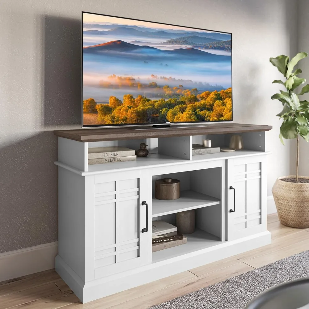 Contemporary 48-Inch Farmhouse Style TV Stand with Open Storage for Entertainment Centers, Fits TVs up to 50 Inches