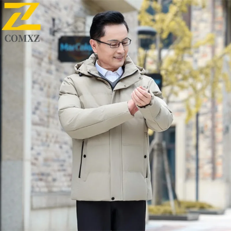 COMXZ 2025 Men Winter Graphene Lined Puffer Jacket Detachable Hood Thickened American Style Plus Size Casual Outdoor Sports Coat