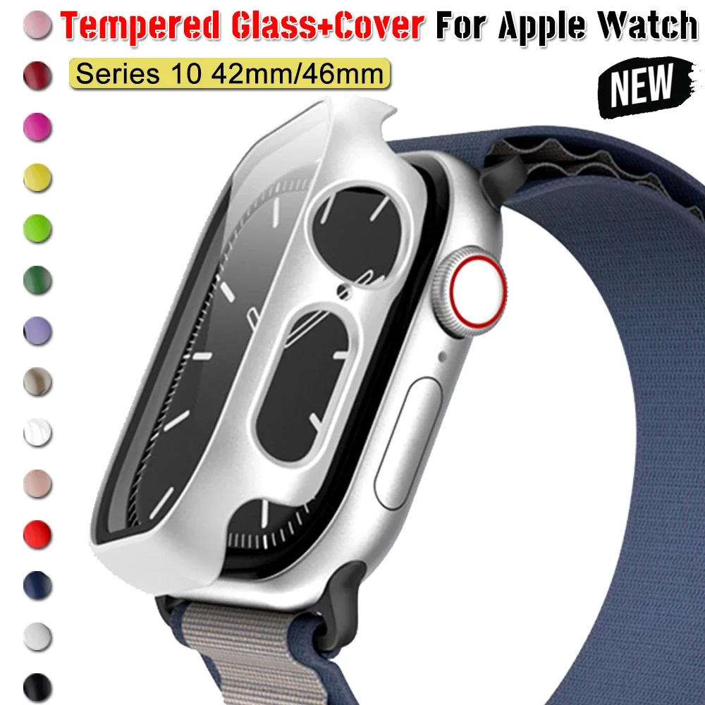 Tempered Glass+Cover For Apple Watch series 10 46mm 42mm PC Case bumper Screen Protector Matte Hard for iWatch 42 46 Accessories