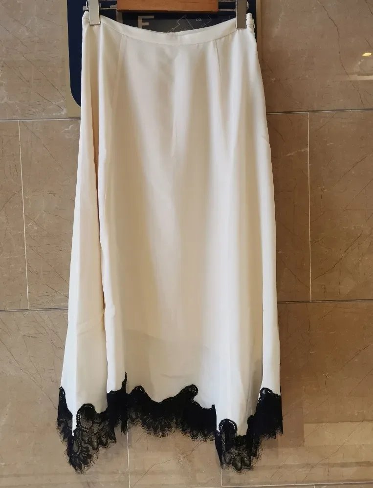 

Apricot White Lace Patchwork Blouse Tops and Midi Skirt Set 2025 New Design