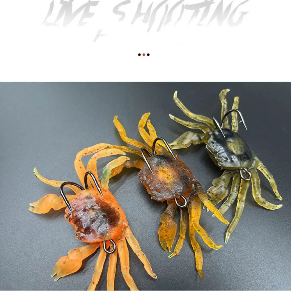 

2PCS Silicone Simulation Rubber Crab Brown Green Orange With Double Hook Sea Fishing Bait Soft Fishing Trap Tackle Fishing