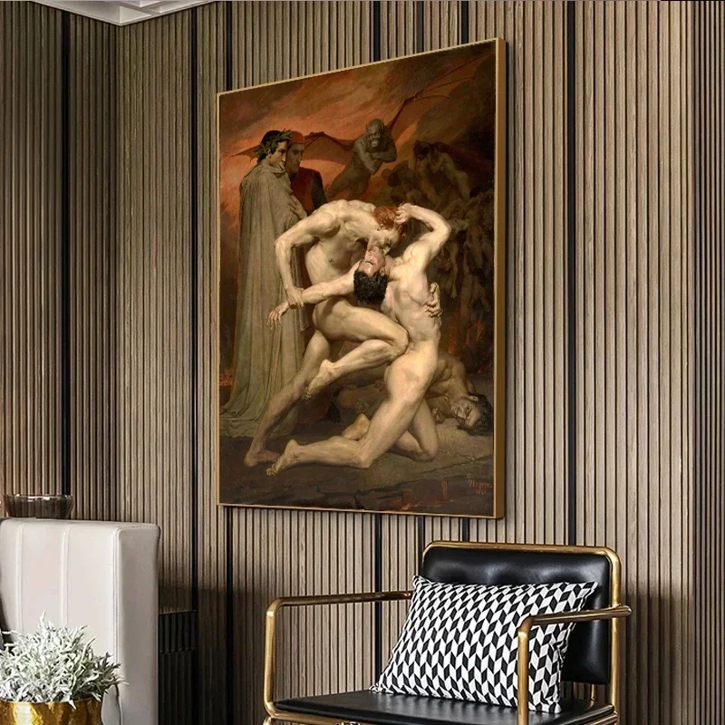 new Vintage Dante and Virgil in Hell William Adolphe Bouguereau Antique Poster Canvas Painting Reproduction Print Wall Art