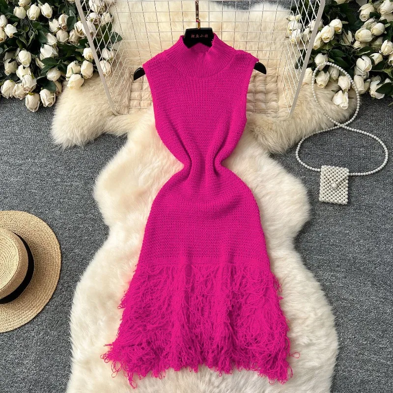 Women Knit Mini Dress New Summer Fashion Sexy Hollow-Out Sleeveless Bodycon Party Dresses Korean Lady Elegant Beach Vestidos 원피스