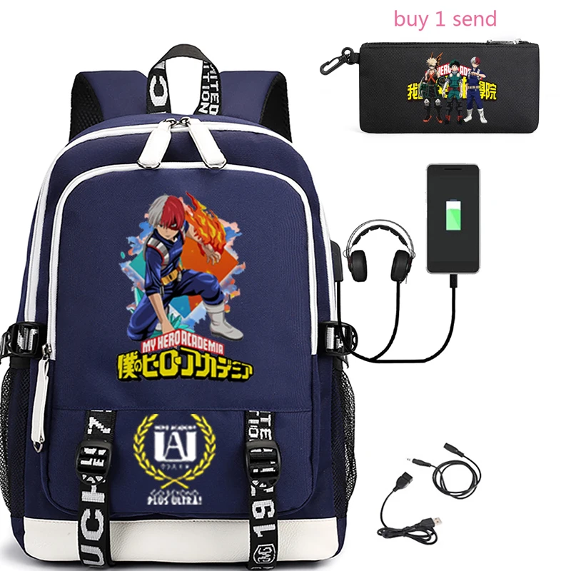 

2025 аниме My Hero Academia для девочек, USB школьная сумка, перезаряжаемый женский и мужской дорожный рюкзак для ноутбука