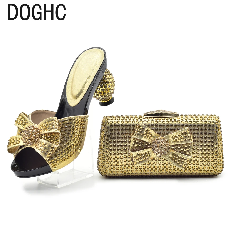 

New Arrival African Women Shoes and Bag Set Decorated with Rhinestone Luxury Shoes Women Designers Slip on Shoes for Women