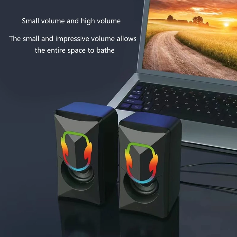 USB-Lautsprecher, 3,5-mm-Anschluss, Desktop-Stereo-Sound, Musik, RGB-Licht, Spiellautsprecher K1KF