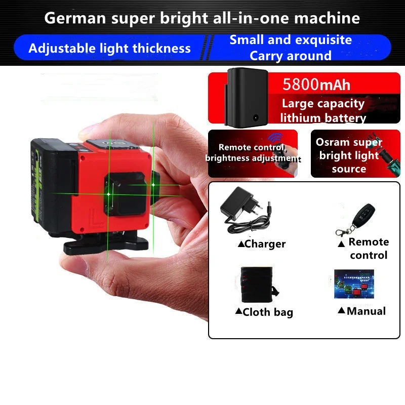 Nível Laser Mini 12 16 Linhas 3d 4d Autonivelamento 360 Horizontal e Vertical Cruz Super Poderoso Verde Portátil Linha de Raio Laser